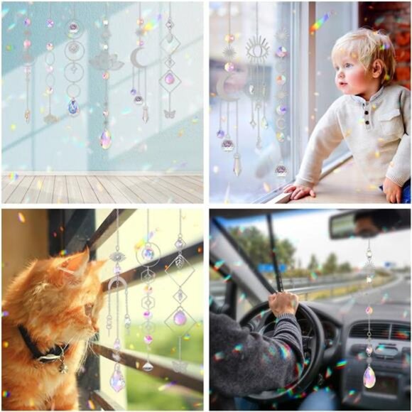 Sun Catchers, 10 Pcs Crystal Suncatcher Prism Hanging Kit with Chain Rainbow - Picture 4 of 7